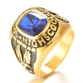 Golden men's high school graduation ring with blue gemstone and eagle engraving - US 7 / Gold Plated Blue Zirconia