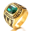 Vintage golden men's high school graduation ring with green emerald gemstone and eagle relief - US 7 / Gold Green Zirconia