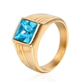 Men's fashion gold titanium steel ring with a large square sky blue gemstone inlay - US 7 / Gold Light Blue Rhinestone