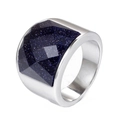 Anello in acciaio inossidabile lucido con pietra preziosa blu scuro a taglio geometrico - US 7 / Argento Blu