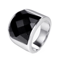 Anello vintage in acciaio al titanio lucido con grande gemma nera rettangolare - US 7 / Base Argento Strass Nero