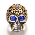 Vintage gothic skull ring with blue crystal eyes in gold and silver finish - US 7 / Blue Rhinestone
