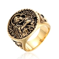 Vintage gold stainless steel signet ring for men featuring Joseph skull relief - US 7 / All Gold