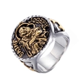 Vintage Saint Joseph skull ring in stainless steel with two-tone finish and star details - US 7 / Two-tone (Gold & Silver)