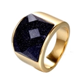 Anello retrò in acciaio al titanio dorato con pietra quadrata blu goldstone occhio di gatto - US 7 / Base Oro Strass Viola