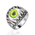 Gothic punk silver steel ring featuring a realistic green evil eye with sharp metal claws - US 7 / Steel Green Stone