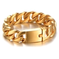 Bracciale da uomo in acciaio al titanio 316L dorato con maglia cubana e chiusura box - Oro