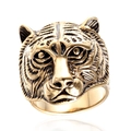 Regal tiger head ring in vintage gold finish with detailed 3D carving for men - US 7 / Gold
