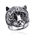Retro stainless steel ring for men featuring a detailed 3D tiger head carving design - US 7 / Steel