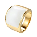 Fashionable gold stainless steel wide ring featuring a large square white enamel inlay - White Rhinestone