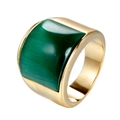 Gepolijste gouden brede ring met een rechthoekige groene kattenoogsteen op witte basis - US 7 / Groene Zirconia