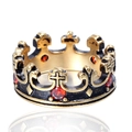 Gothic crown ring with red ruby stones and vintage cross design in gold titanium steel - US 6 / Gold Enamel Red Stone