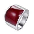 Vintage style stainless steel ring with a square red gemstone in polished silver finish - US 7 / Silver / Red