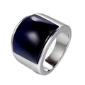 Detailed side view of silver stainless steel ring with rectangle blue cat eye stone - US 7 / Silver Light Black Stone