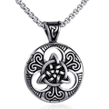 Vintage Celtic knot round pendant necklace in stainless steel with a silver-white finish - Celtic Triquetra Knot Style Pendant Only (Without Chain) / Steel