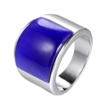 Polished stainless steel ring with a large square cabochon blue gemstone on white background - US 7 / Silver Deep Blue Stone