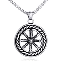 Vintage stainless steel round ship wheel pendant with box chain in silver finish - Round Wheel Style Pendant Only (Without Chain) / Steel