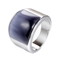 Macro shot of stainless steel wide ring featuring a rectangular grey-blue cat eye stone - US 7 / Silver Light Purple Stone