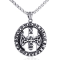 Macro detail of viking pendant showing engraved runes and cross double axe symbols - Axe Rune Cross Style Pendant Only (Without Chain) / Steel