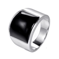 Bague chevalière polie en acier inoxydable pour homme avec grand onyx noir carré - US 7 / Noir