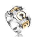 Herrenring aus Edelstahl mit TCB-Logo in Silber und Gold mit strukturierter Oberfläche - US 7 / Zweifarbig (Gold & Silber)