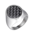 Anillo de acero inoxidable para hombre con incrustación de fibra de carbono negra - US 7 / Color Acero