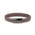 Bracciale minimalista in pelle intrecciata marrone con chiusura magnetica nera lucida - 21 Lungo / Marrone