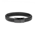 Bracciale da uomo in pelle nera intrecciata con chiusura magnetica rettangolare in acciaio - 21 Lungo / Nero