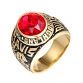 Bague ancre marine pour homme en acier doré avec pierre rouge facettée et motifs Davis 34 - Taille 7 / Zircon Rouge