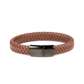 Bracciale da uomo in pelle marrone intrecciata con chiusura magnetica canna di fucile su bianco - 21 Lungo / Pelle Marrone