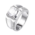 Anello da uomo in titanio con motivo a Grande Muraglia e grande diamante rotondo argento - US 7 / Color Acciaio