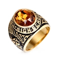 Bague vintage dorée High School Bulldogs avec pierre ambre et détails d'ancre marine - Taille 7 / Zircon Jaune