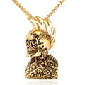 Collar con colgante de calavera estilo punk con mohawk dorado y acabado vintage en blanco - Colgante Suelto Dorado