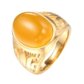 Poliertes Gold-Edelstahlring mit einem großen ovalen bernsteinfarbenen Edelstein-Inlay - US 7 / Gelber Zirkon