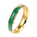 Anillo punk de acero de titanio dorado con incrustación rectangular de ojo de gato verde - US 5 / Color Dorado Ojo de Gato Verde