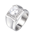 Anillo de hombre en acero de titanio pulido con engaste cuadrado y circonita central - US 7 / Color Acero