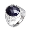 Anillo de moda de acero inoxidable con piedra azul ovalada y diamantes laterales - US 7 / Estilo de Arenisca Azul