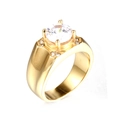 Anello da uomo in acciaio al titanio dorato con grande pietra di zircone rotonda - US 7 / Oro
