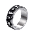 Anillo giratorio vintage de acero inoxidable con símbolos del mantra Om Mani Padme Hum - US 7 / Color Acero