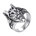 Vintage stainless steel Anubis jackal ring with Ankh symbol and blackened finish - US 7 / Silver