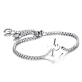 Adjustable silver stainless steel box chain bracelet with engraved star smiley face charm - Steel
