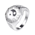Anillo octogonal de acero inoxidable con símbolo yin yang y grabados bagua en plata - US 7 / Color Acero