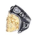 Retro piloten schedel ring voor heren met tweekleurige goud en zilveren afwerking - US 7 / Tweekleurig (Goud & Zilver)
