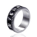Vintage-Ring aus Titanstahl mit rotierenden buddhistischen Symbolen und Antik-Finish - US 7 / Silber