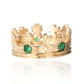 Gothic gold crown ring with green gemstones and vintage Fleur-de-lis engraving details - US 6 / Gold Green Zirconia