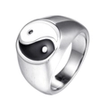 Bague en acier inoxydable argenté pour homme avec symbole yin yang tai chi noir et blanc - US 7 / Argenté