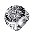 Anillo de sello para hombre en acero inoxidable con relieve de San Miguel y dragón - US 7 / Color Acero