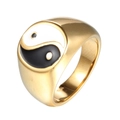 Chevalière dorée en acier inoxydable avec emblème Yin Yang Tai Chi en émail poli - US 7 / Doré
