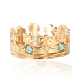 Gothic kroonring in gouden afwerking met lichtblauwe edelstenen en spiegelende basis - Maat 7 / Goud Lichtblauwe Steen