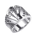 Detailed relief of Royal Flush cards on a vintage style titanium steel men's ring - US 7 / Steel